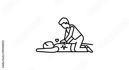 CPR icon: person performing chest compressions on a patient, life saving