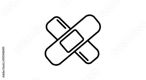 Crossed Medical Bandages Icon, First Aid, Injury Treatment, Healthcare Symbol