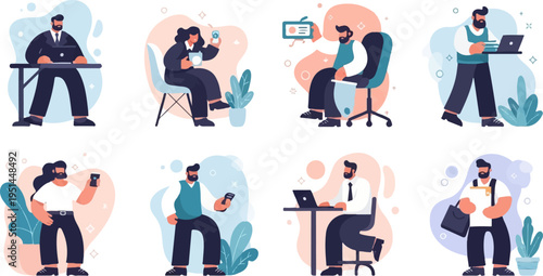 Diverse professionals engaged in various work-related activities (2)