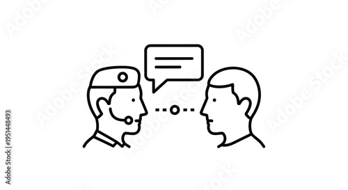 Customer service representative talking to client, communication icon, vector illustration