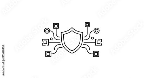 Cyber Security Shield Icon with Digital Network Connections and Data Flow