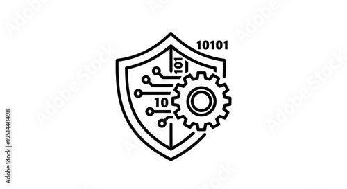 Cyber Security Shield with Gear and Binary Code - Digital Protection Concept