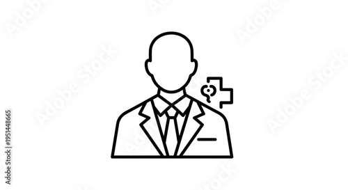 Doctor Icon, Medical Professional Silhouette with Stethoscope and Cross Symbol