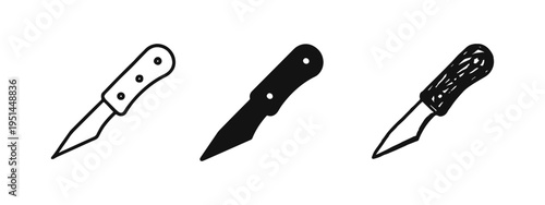 Utility knife icon set. Small fixed blade knife symbol pack for craft and tool applications.