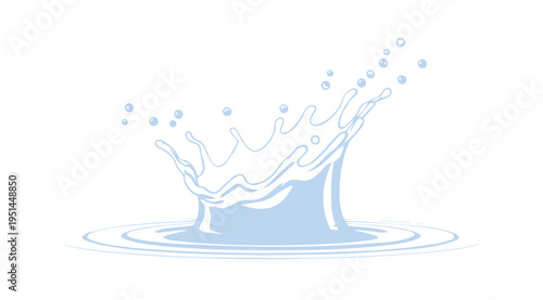 Dynamic light blue water splash with circular ripples on white background for refreshment and purity