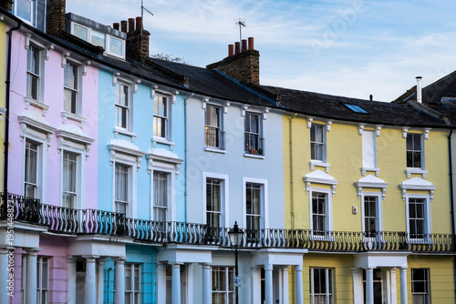 Multicoloured London terraced houses at Primrose Hill