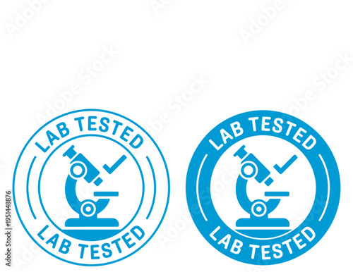 Lab Tested vector labels set, microscope and checkmark icons, lab verification and quality control vector badges, isolated illustration collection