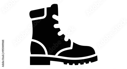 Black Combat Boot Icon Silhouette - Military Style Footwear Vector