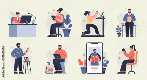 Diverse people engaged in modern activities at home and office