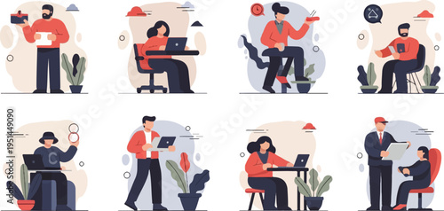 Diverse individuals engaged in various work and activity scenarios