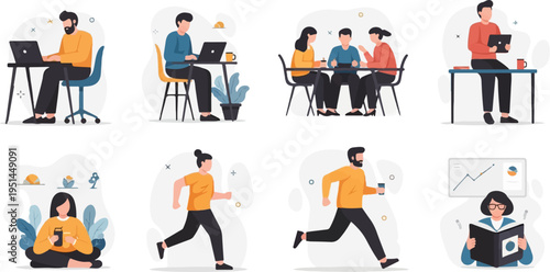 People engaged in various daily activities and work