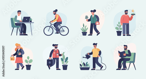 Diverse individuals engaged in various daily activities, work, and hobbies