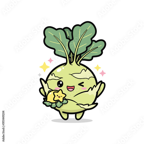 Kohlrabi Character Holding Star Vegetable Royalty Free
