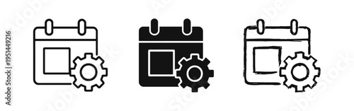 Calendar settings icon set. Schedule management symbols for event planning and configuration.