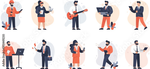 Diverse professionals engaged in various activities, showing a modern work environment