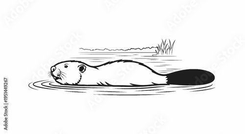 Stylized illustration of a beaver swimming in water