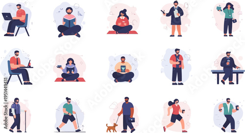 Diverse individuals engaged in various everyday activities and hobbies