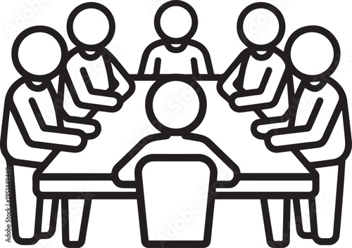 People sitting around conference table during business meeting or collaboration session outline icon representing teamwork and communication