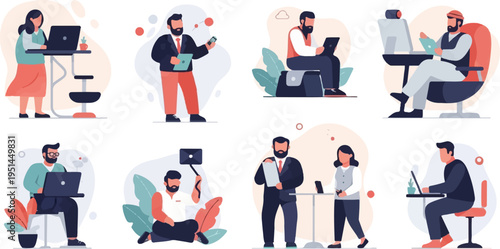 Diverse individuals collaborating and working independently in a modern office setting