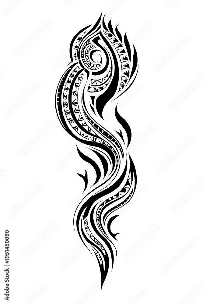 Fototapeta premium Abstract Tribal Flame and Wave Silhouette Tattoo Design