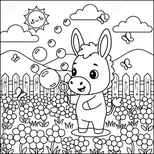 Bold and Easy Donkey Animal Coloring Page - Cozy Moment Farm Animal Line Art Vector for Adults and Kids