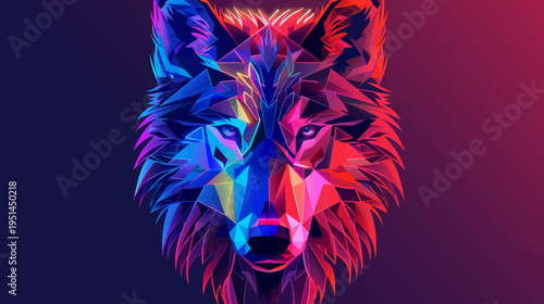 Geometric wolf head design vivid colors and modern graphic style