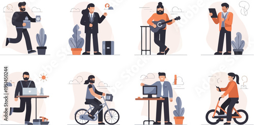 Diverse individuals engaged in various daily activities, from work to leisure (3)