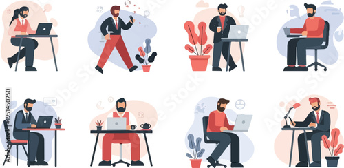 Diverse individuals engaged in various remote work scenarios