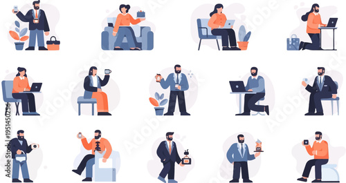 Diverse individuals engaged in various daily work and leisure activities