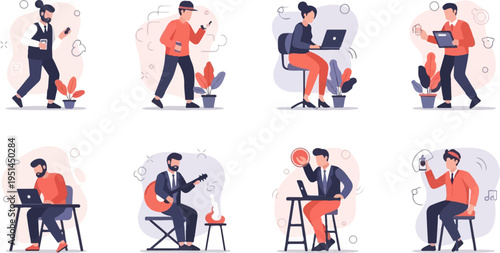 Diverse individuals engaged in various modern activities and hobbies