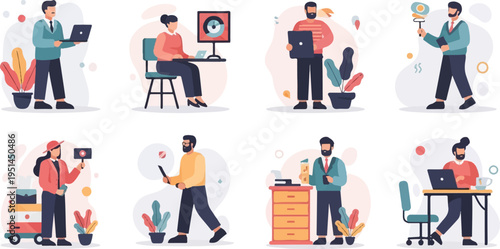 Diverse professionals engaged in various tasks and roles