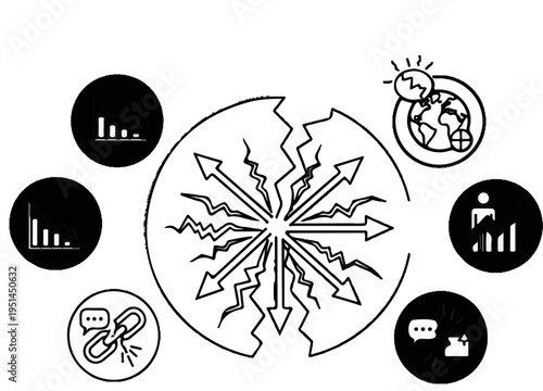 Wallpaper Mural Exploding circle with arrows, graphs, earth, and chat bubbles Torontodigital.ca