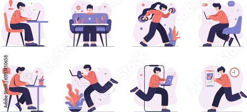 People using technology and exercising for a balanced lifestyle