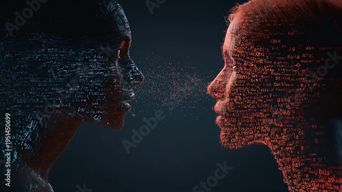 Human Head Filled with Asian Calligraphy | Surreal Language and Mind Concept | Red Glowing Kanji and Hanzi in Profile