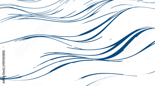 Dynamic abstract blue and white wavy lines create a smooth flowing pattern for modern design backgrounds
