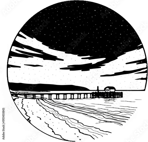 Wallpaper Mural Starry night over a pier and beach with gentle waves Torontodigital.ca