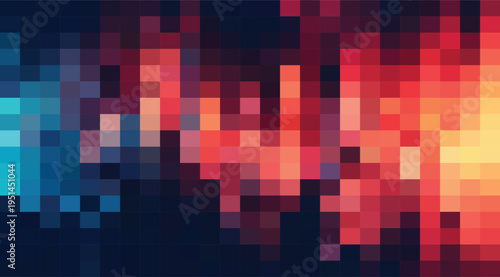 Abstract pixelated background with vibrant blue red and orange gradient squares for modern digital design