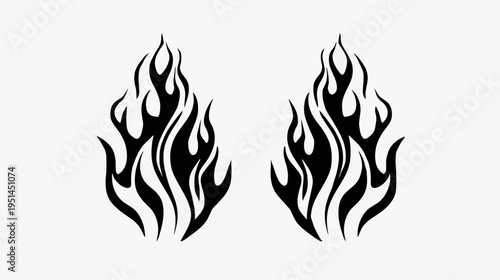 Black flame design elements on white background abstract graphic illustration
