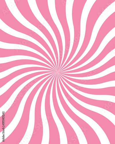 Soft pink and white spiral background with radial burst pattern for feminine aesthetic retro vector design illustration
