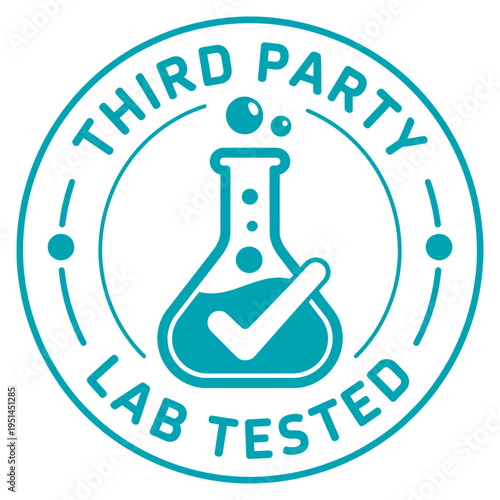 Lab tested round vector badge, third party lab verification icon, quality control vector design, isolated scientific testing emblem, clean illustration