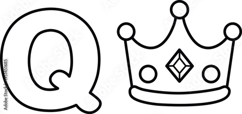 Letter Q with Crown Coloring Page
