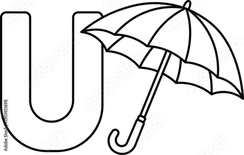 Letter U with Umbrella Coloring Page