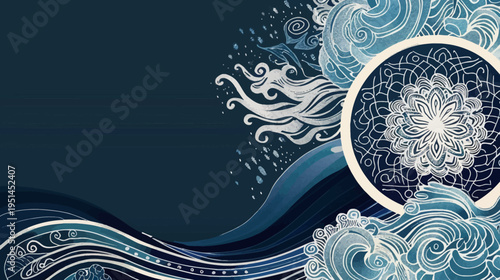 Abstract waves and ornament elegant vector design with copy space
