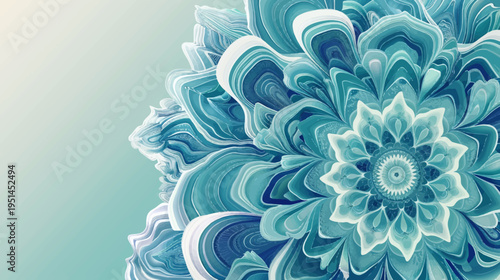 Abstract floral design with intricate layers and pastel hues on a gradient background