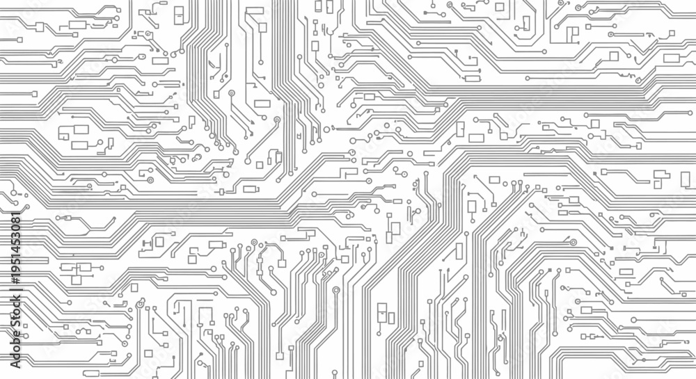 Obraz premium Abstract Electronic Circuit Board Pattern with Pathways on Bright Background