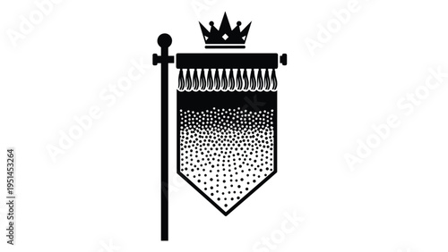 Medieval-style banner or pennant on a flagpole with a crown on top, symbolizing heraldry, royalty, or historical events.