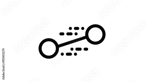 Abstract icon of two circles connected by a line with dashed lines, representing connection, network, or data transfer.