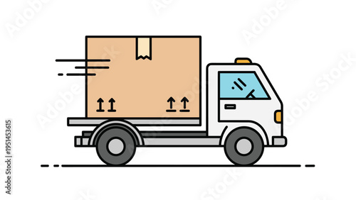 Delivery truck with a large package, indicating fast shipping, logistics, or efficient delivery services.