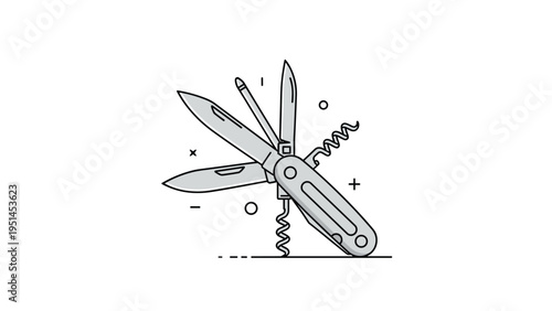 Swiss army knife with multiple tools extended, symbolizing versatility, practicality, or readiness for various tasks.