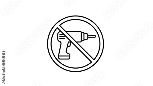 Free Download Red circle with a diagonal line over an electric drill, symbolizing prohibition of tools, no drilling, or construction safety. - GFXLoad